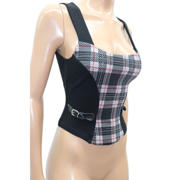 Y2K MORGAN De TOI Paris Plaid Stretch Bustier Corset Bustier Top S/M - Picture 4 of 6